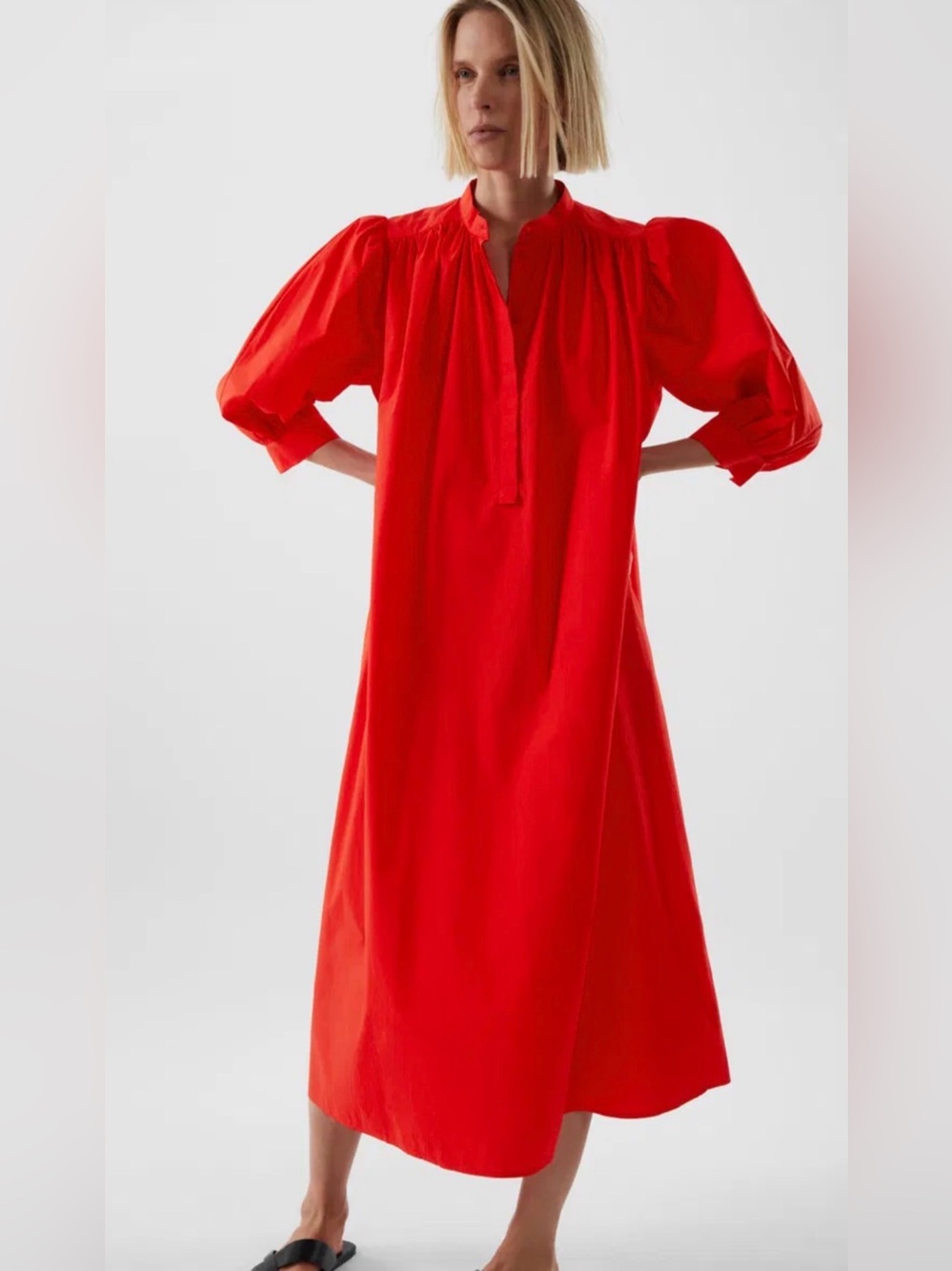 COS Bright Red Midi Dress with Tie Waist - Picture 2 of 11